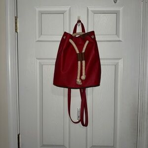 Red Leather Drawstring Backpack